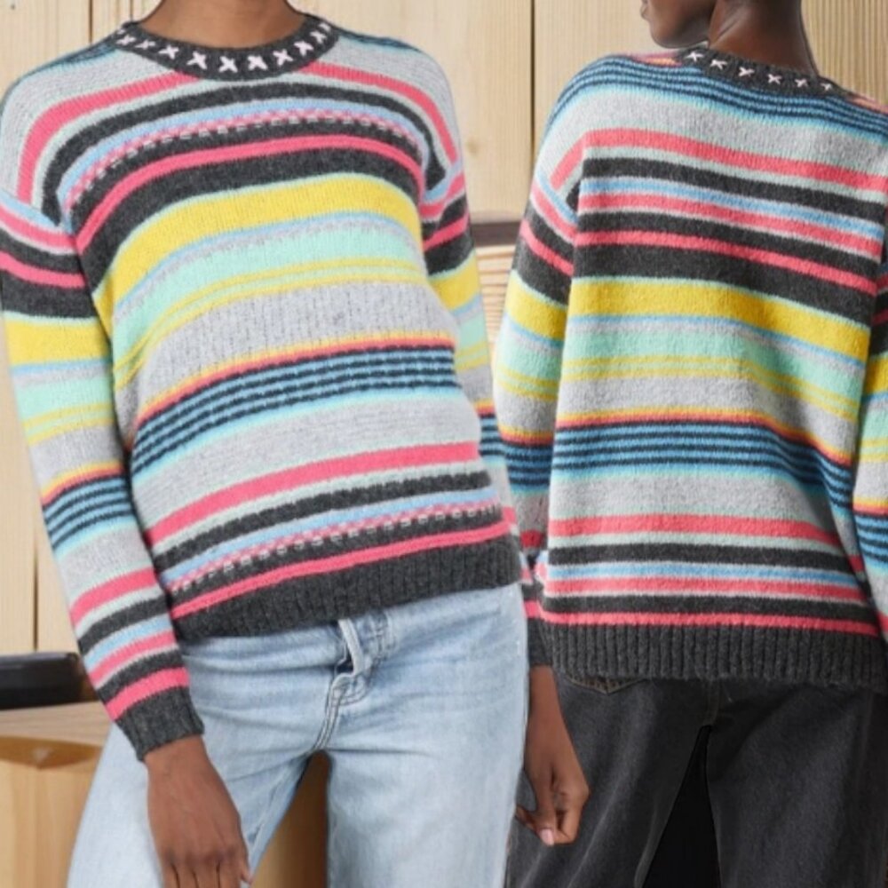 NWOT ZACKET & PLOVER ( XS ) Multi Bright Striped Mohair/Wool Blend Crew Sweater
